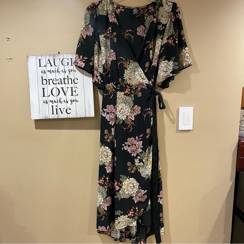 Bobeau Black Full Wrap High Low Dress